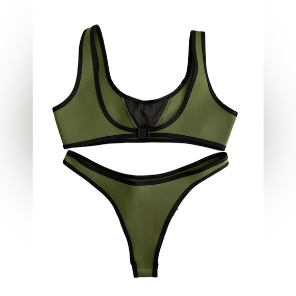 Hoaka Neoprene Bikini Set Green Modern Bottoms and Ryu Top Large - Picture 6 of 8